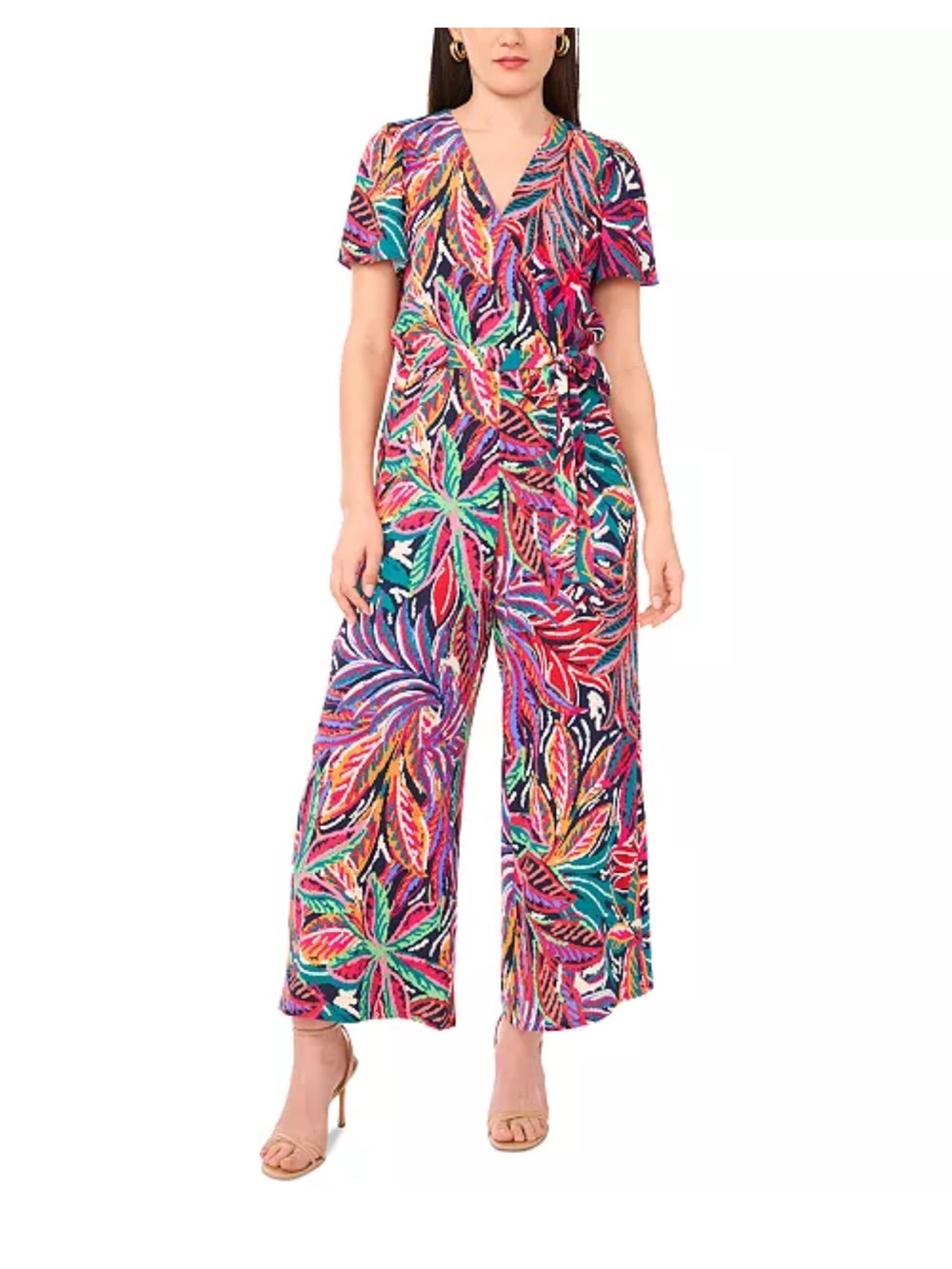Vince Camuto Women's Printed V-Neck Wide-Leg Jumpsuit sz L NWT